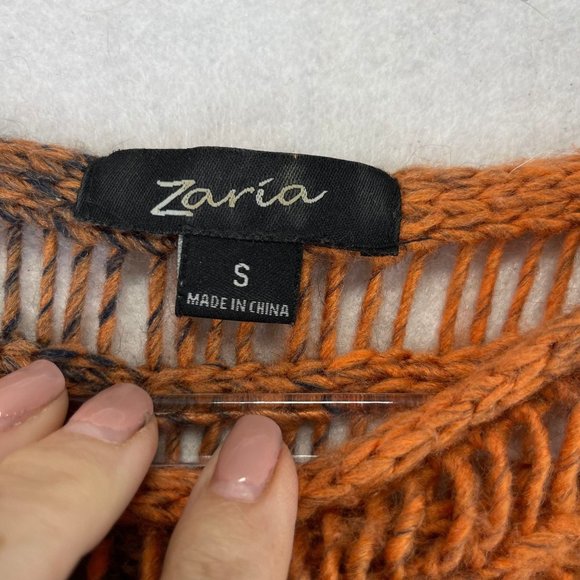 ZARIA Womens S Wool Blend Orange Black Ombre Knit Short Sleeve Oversized Sweater - Picture 7 of 11